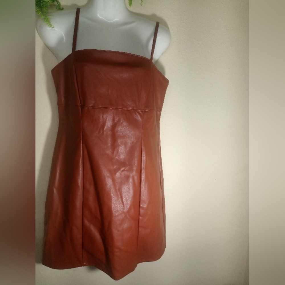 Chic Brown Faux Leather Dress